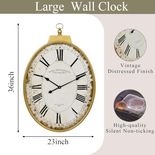 Vintage Oversized Wall Clock, 36 Inch Silent Clock - Image 3