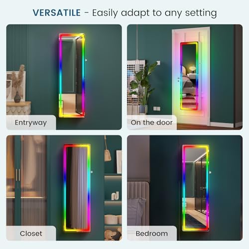 HNEBC Full Length Mirror with Storage, Wall Mounted Jewelry Cabinet with RGB - Image 6