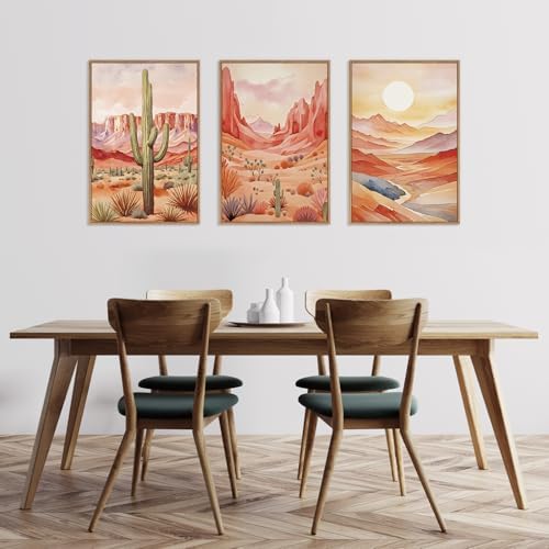 HLNIUC Boho Desert Plant Framed Canvas Wall Art Set, Southwestern Sun Mountain - Image 6