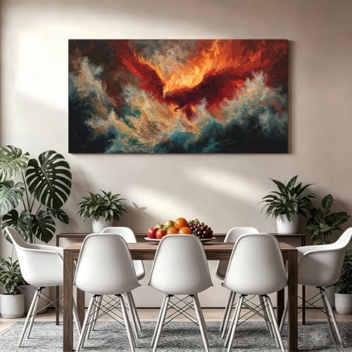 Abstract Fire Phoenix Wall Art Decor 24"x48" Red Wall Art - Image 6