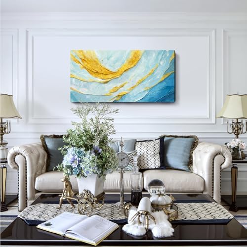 Nicetop Modern Large Abstract Blue and Yellow Canvas Wall Art48X24In - Image 4