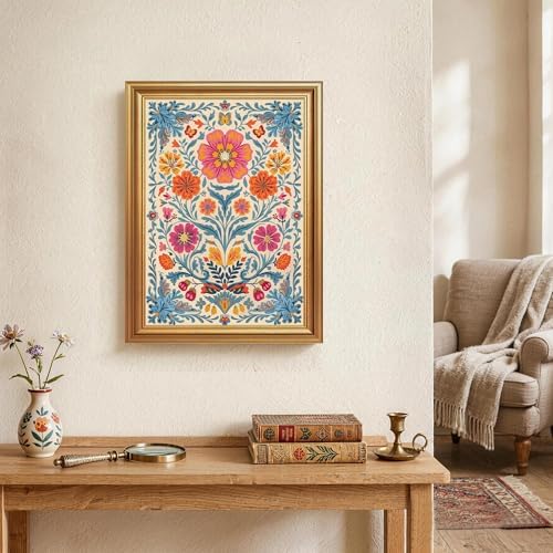 EJPFOGV Colorful Folk Art Bohemian Floral Framed Canvas Wall Art 12x16 inch - Image 2