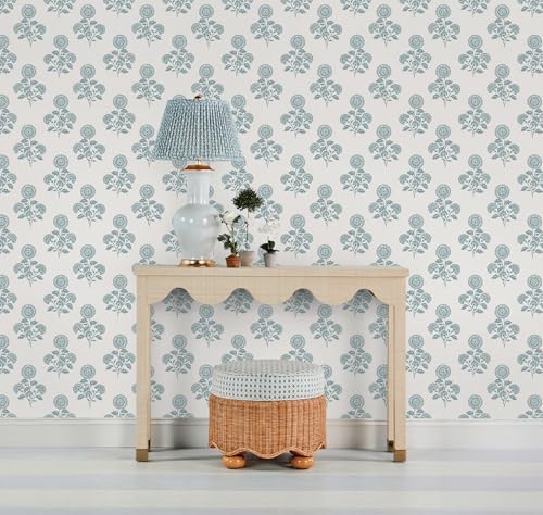 NuWallpaper Flourish Block Print Blue on Blue Peel and Stick Wallpaper - Image 2
