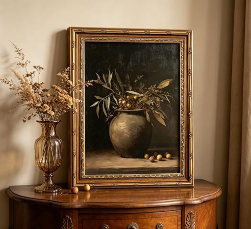 xikafou 3D Textured Canvas Wall Art, Vintage Carved Gold Frame, Rustic Olive - Image 5