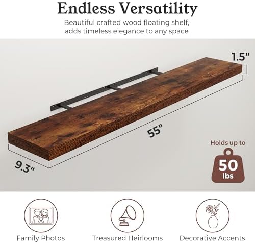 48" Brown Floating Shelves Wood Wall Shelf, Rustic Brown - Image 2