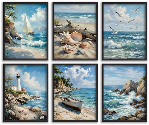 KYSNGMT Coastal Wall Art Set of 6 Beach Pictures Unframed by KYSNGMT