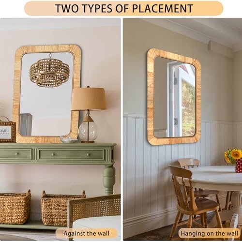 Rattan Rectangular Mirror 24x36, Boho Decorative Wall Mirror - Image 4