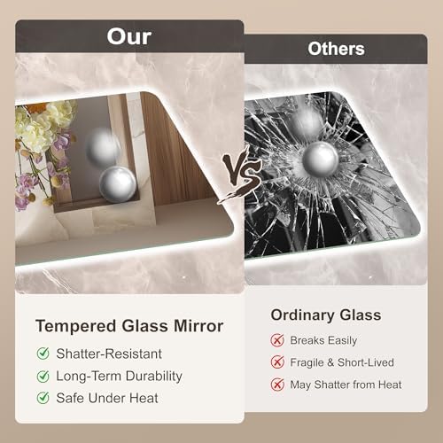 40''x30'' Backlit Mirror Bathroom Wall Rectangular Rounded Corners, LED - Image 7