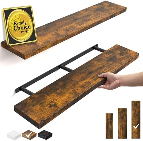 BAYKA Rustic Brown Floating Shelves 47.2in, Wall Mount Wood Shelf by Bayka