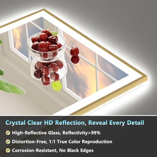 77x36 Gold LED Bathroom Mirror - Image 7