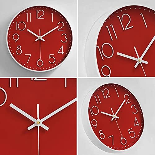 Wall Clocks Battery Operated Non-Ticking Red Clock 12 Inch Kitchen Wall Clock - Image 3