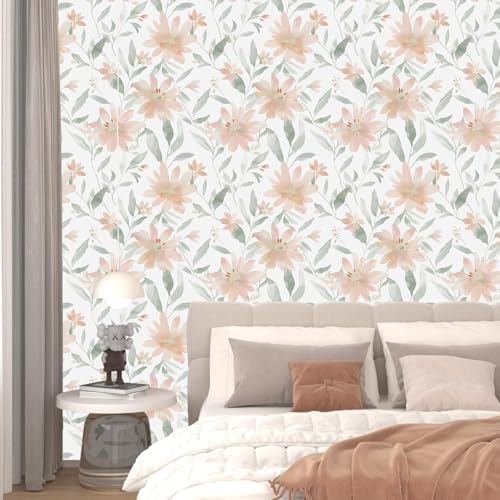 Laatse Light Color Floral Pink Flower Peel and Stick Wallpaper 17.5''x118'' - Image 2