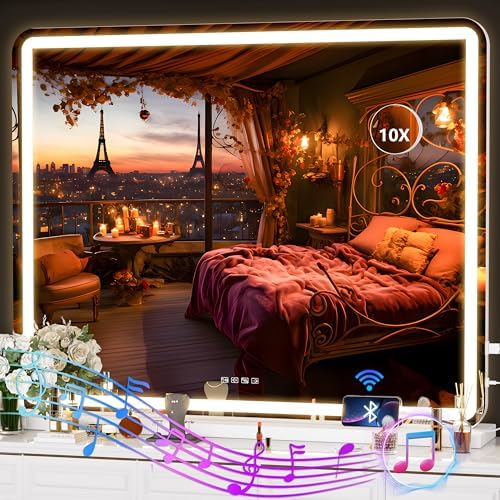 Hasipu Vanity Mirror with Lights and Bluetooth Speaker, 39.4" x 29.5" LED by Whatssuitableisthebest
