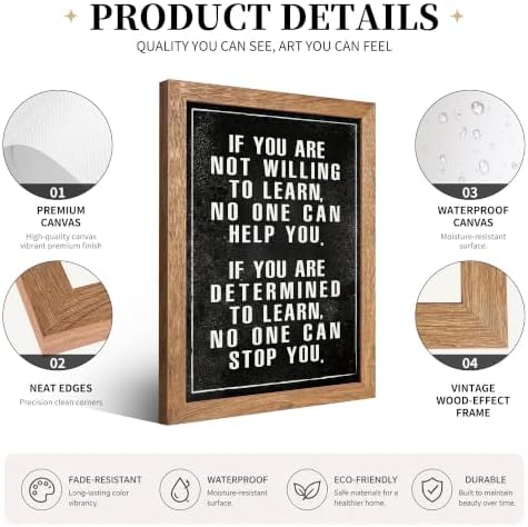 Golden Framed If You Are Not Willing To Learn Motivational Canvas Wall Art - Image 2