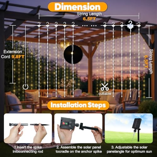 suddus Solar Tangle-Free Curtain Lights, 200 LED Hanging Lights - Image 5