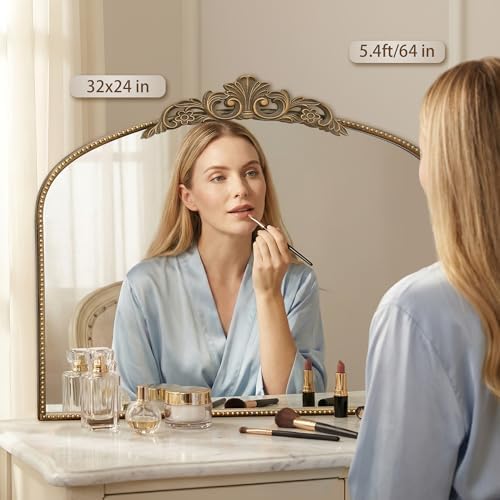 Micasso Vintage Gold Arched Mirror: 32"x24" Baroque Antique Vanity Mirror - Image 3