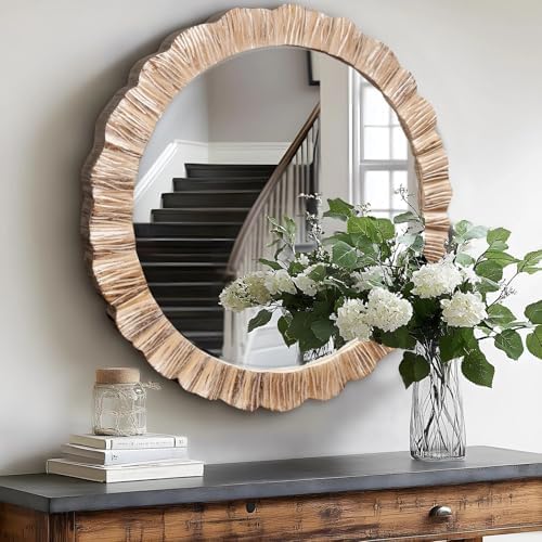 35" Large Round Wood Mirror, Rustic Wall Mirror - Image 6