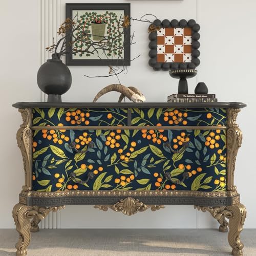 BOKEBEVE Leaf Floral Wallpaper Peel n Stick Boho Blue Orange 17.5 x 118In - Image 3