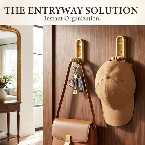 Folding Wall Hooks, 2 Pack Gold Heavy Duty Coat Hooks, Screw Mounted - Image 3