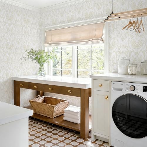 Peel and Stick Wallpaper for Bedroom Beige and White Damask Waterproof - Image 6
