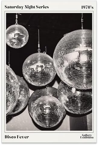 70s Disco Ball Wall Art 8x12in Unframed Vintage Black and White Newspaper by Unknown