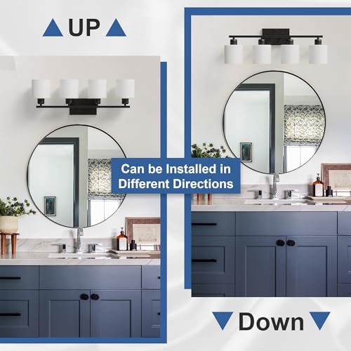 24 Inches Black Vanity Lights for Bathroom E26 Base White Lampshape - Image 5