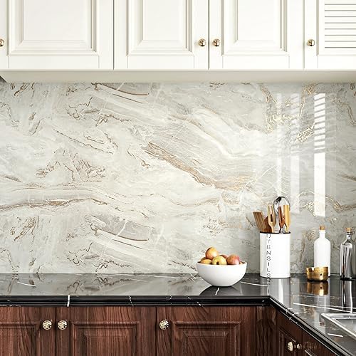 Glossy Beige/Gold Marble Contact Paper - Image 4