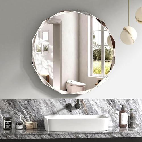 30x30 Inch Bathroom Mirrors for Over Sink, Round Frameless Mirrors for Wall by JACUKO