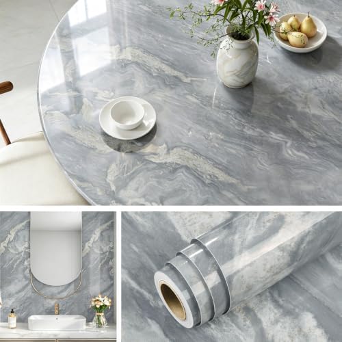 Livelynine White Blue Marble Contact Paper Peel Stick Countertop Wallpaper by Livelynine