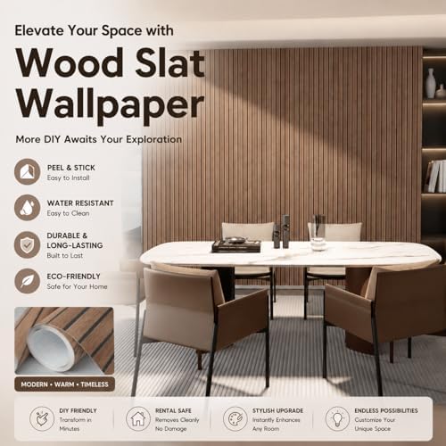 Wood Slat Panel Peel and Stick Wallpaper Brown Wooden Contact Paper - Image 4