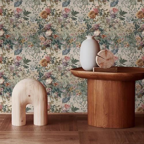 MuralPeel Vintage Grey Green Pink Red Wildflower Forest Jungle Plants Peel and - Image 3
