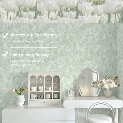 Dimoon 17.3" X 385" Peel and Stick Wallpaper Floral Boho Green Contact Paper - Image 2