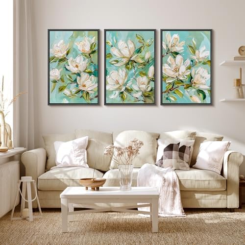 MUDECOR Framed Canvas Print Wall Art Abstract Magnolia Flower Teal Green - Image 2