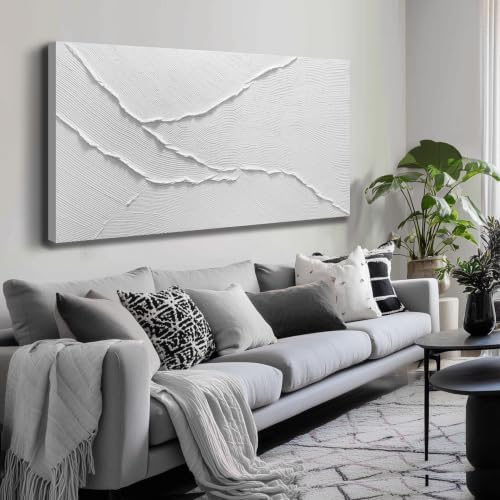 HUBOSKN Large Painting Art For Living Room White Abstract Wall Decor For Office by HUBOSKNCANVASWALLART