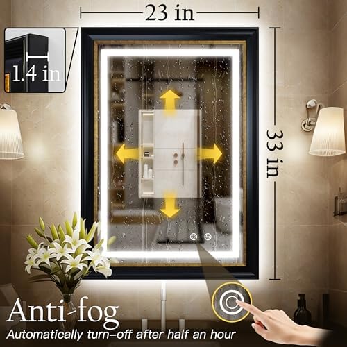 ROLOVE 23x33 Inch Lighted Baroque Bathroom Mirror, Antique Black and Gold - Image 2