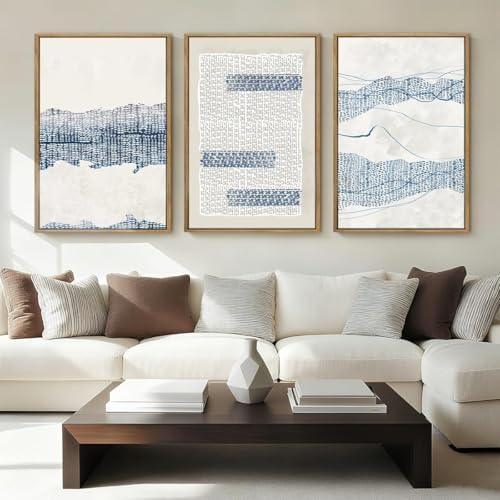 IARTTOP Large Blue Abstract Canvas Wall Art Framed 24x36 Inch Neutral by IARTTOP