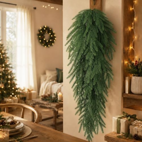 Waipfaru 4Pcs Artificial Hanging Norfolk Pine Christmas Teardrop Swag - Image 6