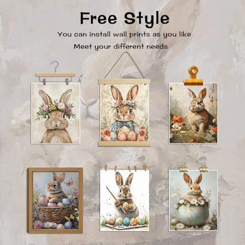SEHSUVC Easter Bunny Eggs Posters Wall Art Set of 9, Cute Vintage Rabbit - Image 4
