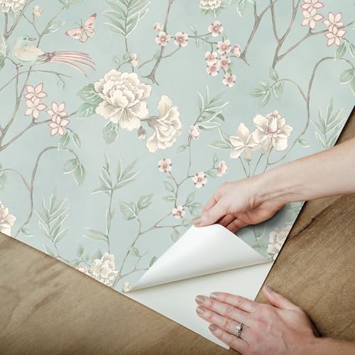 NuWallpaper Chinoiserie Garden Robins Egg Peel and Stick Wallpaper, Removable - Image 4
