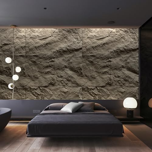 KASARO 3D Faux Stone Wall Panels, 4 Pack PU Wainscoting Grey - Image 2