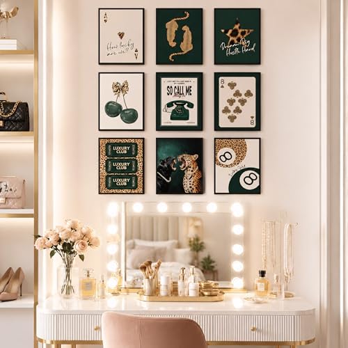 9Pcs Trendy Green Leopard Canvas Wall art, Fashion Cheetah Aesthetic Wall Decor - Image 6