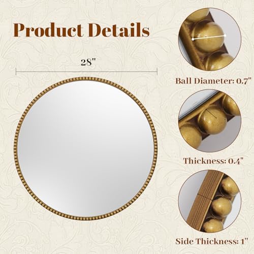 Vintage Round Mirror, 28 Inch Circle Wall Mounted - Image 4