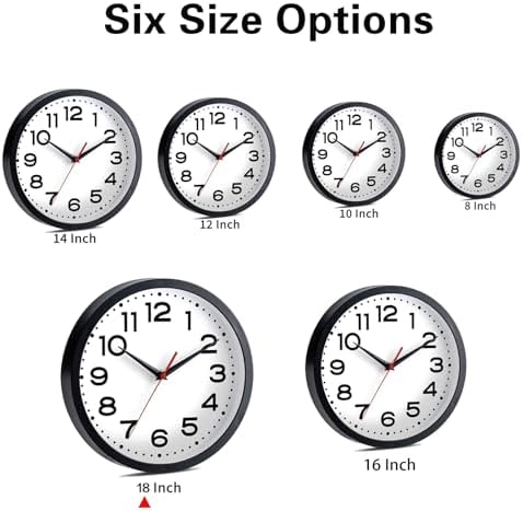 Roymnie 18 Inch Wall Clock, Battery Operated Silent Non Ticking Black - Image 3