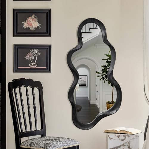 Black Asymmetrical Mirror, Wall Irregular Wood Frame Wavy Wall Mirror - Image 4