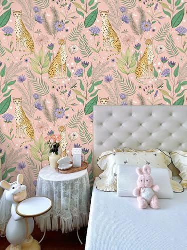 Floralplus Wallpaper Peel and Stick Pink Leopard Wallpaper Floral Removable - Image 5