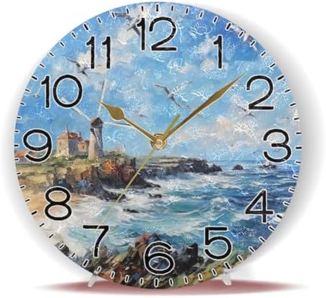 ALAZA Oil Painting Sea Gull Lighthouse Seaside Landscape Wall Clock Battery - Image 6