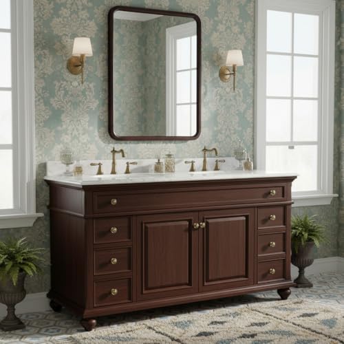 Bathroom Mirror for Wall, Wood Rectangle 30 x 40 inch Dark Walnut Mirrors - Image 3