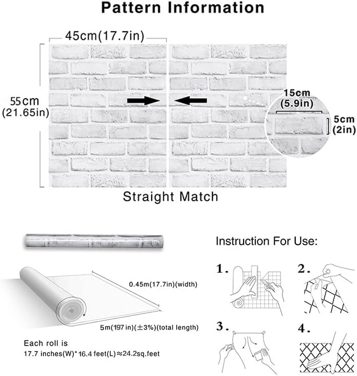 Cohoo Home White Brick Wallpaper Peel and Stick Contact Paper Faux 197”×18” - Image 5