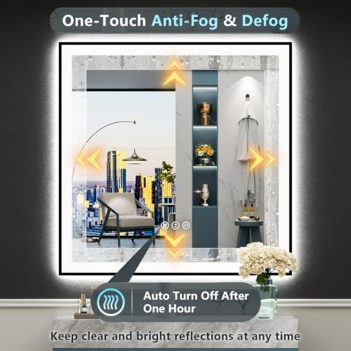 30x30 Black LED Bathroom Mirror, Backlit & Front Lit Lighted Mirror - Image 6