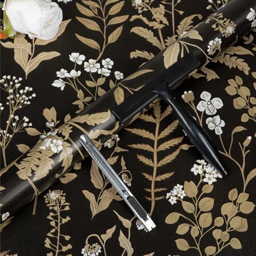 Vintage Peel and Stick Wallpaper Dark Floral Contact Paper 17.3" x 393.7" by Abyssaly